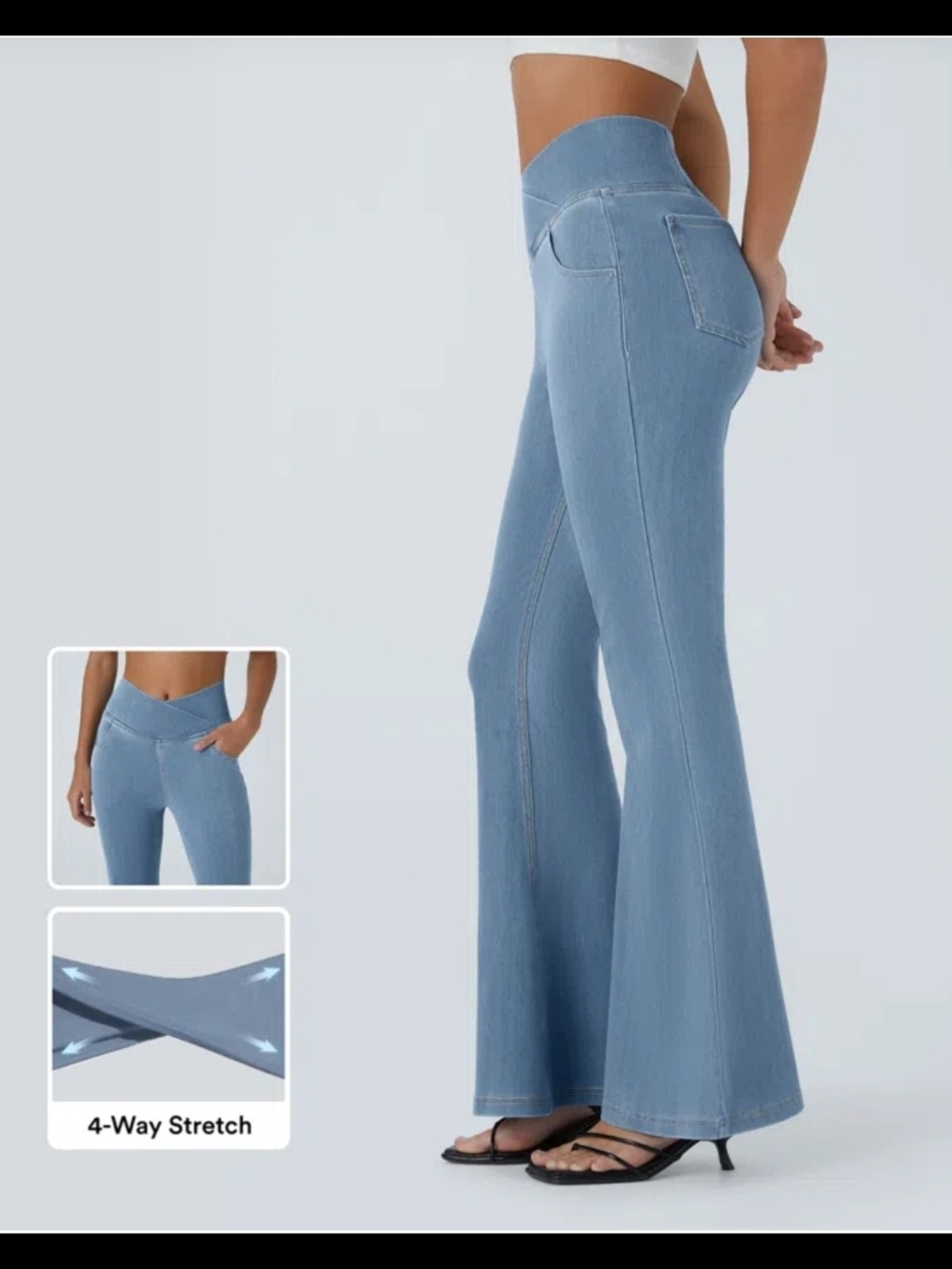 NEW Halara Flex High Waisted Crossover Pocket Washed Casual Jeans Large Petite